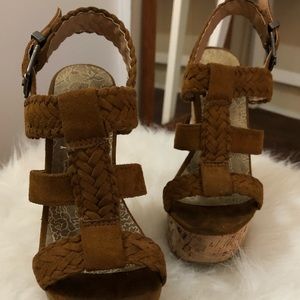 Open toe suede platform wedges